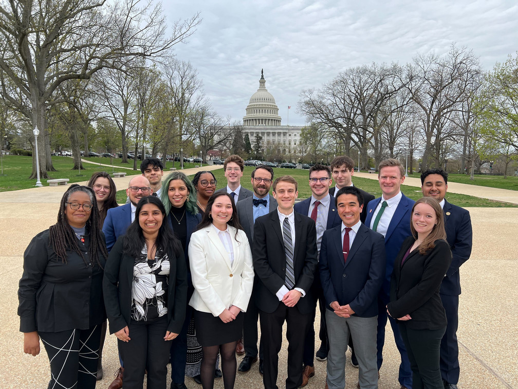 Group of student advocates in front of the Capital Building